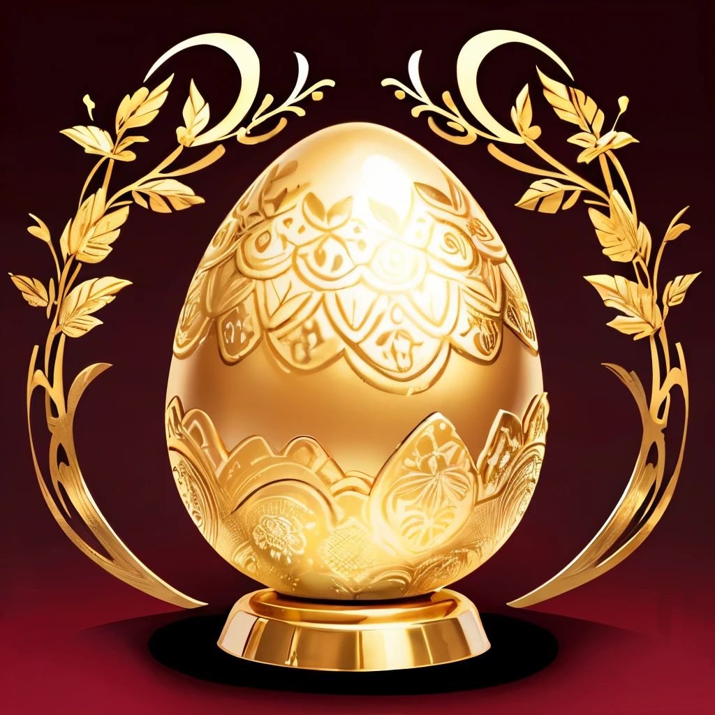 High resolution, (a golden decorated egg:1.3),Glowing, on a beautiful decorated stand