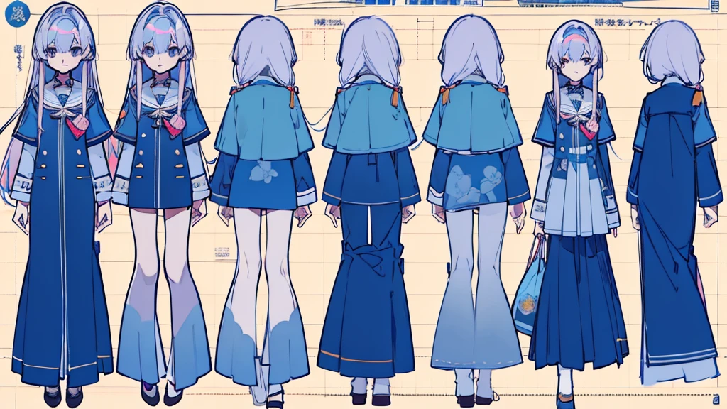 character blueprint、Whole Esbian、ด้านpage/ใบpageด้านside/ที่ด้านbehind、high resolution、1 girl comes in、underwear、student clothes、cute anime illustrations、Prismiliya(character design sheet,page,behind,side,All characters are the same.)