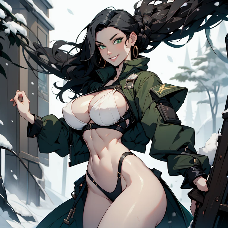  pose, black hair, green eyes, perfect body, big , pale skin, crazy smile