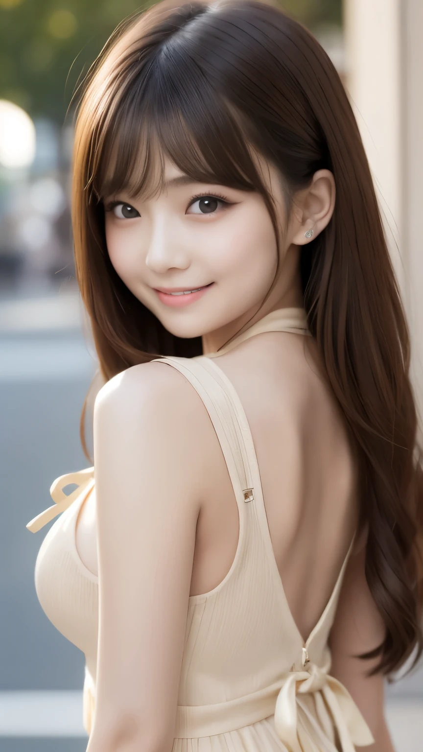 bright表情、Photorealistic:1.32、highest quality、超A high resolution、最も美しい日本のgirlの写真、Cute and beautiful face details、Small Face、(Purelos Face_V1:0.008)、美しいbangs、************、Radiant, fair, glowing skin、Hair gets tangled in the face、(girl１people:1.3)、顔まで伸びるbangs、bangs、Hair between the eyes、Attractive brown silky hair、bright、Her clear eyes shine charmingly、Dynamic pose、highest quality、Disorganized、((The cutest girl in the world))、日本people、((Mini dress with ribbon:1.3))、Newest Brands、Korean Fashion、(Half Side Tail Hair:1.3)、(Tie with a thin ribbon)、Nice and cute、An innocent smile、nice smile、Cleavage、(Large Breasts:1.3)、(Posing cutely:1.3)、Brown Hair、Small waist、Detailed beautiful eyes、View your viewers、Upper Body、Close-up of face、Front view、