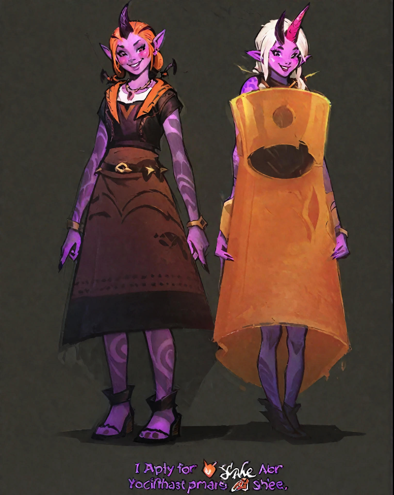 better aesthetics, lolsplashart, ashé,1 girl, vibrant purple skin:1.5, pointy ears, horns, smiling