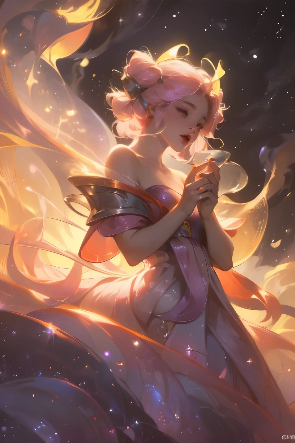 (8k, top quality, masterpiece: 1.2), (Practical, photoPractical: 1.37), Super Detail, A girl, Wide viewing angle, Firefly Garden, Many faint little lights and fireflies flew around, night
