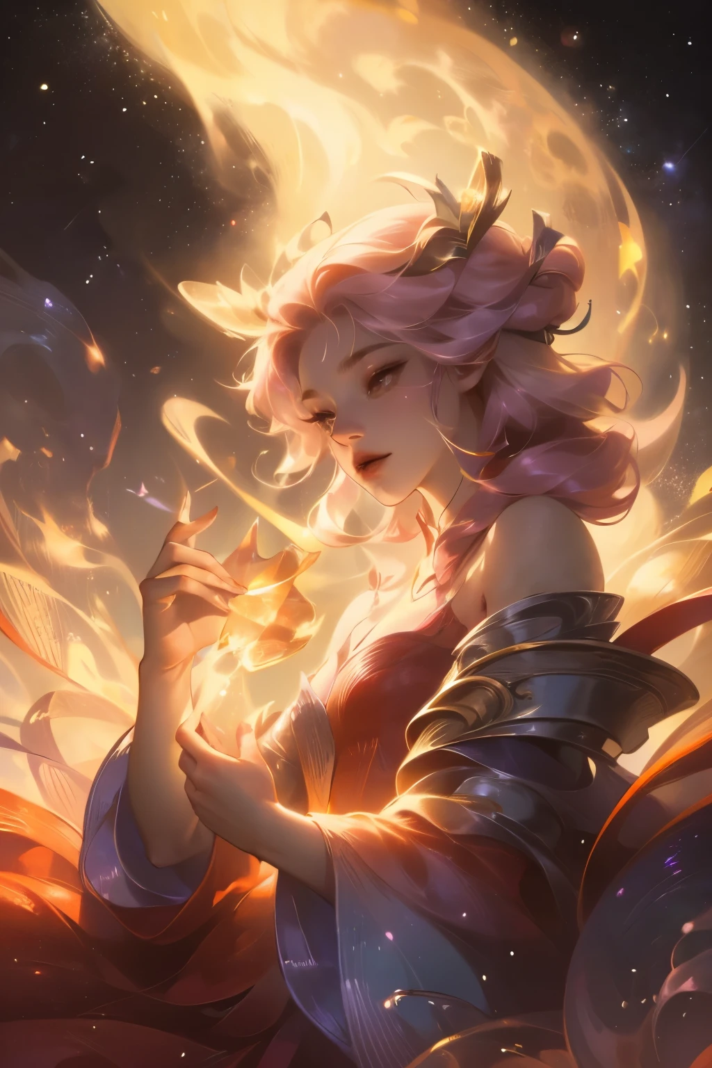(8k, top quality, masterpiece: 1.2), (Practical, photoPractical: 1.37), Super Detail, A girl, Wide viewing angle, Firefly Garden, Many faint little lights and fireflies flew around, night