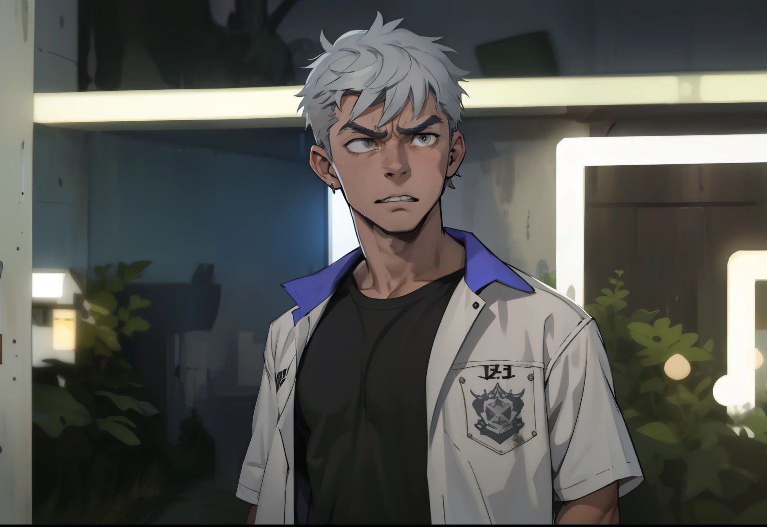 two gray haired 18 year old boys are angry 