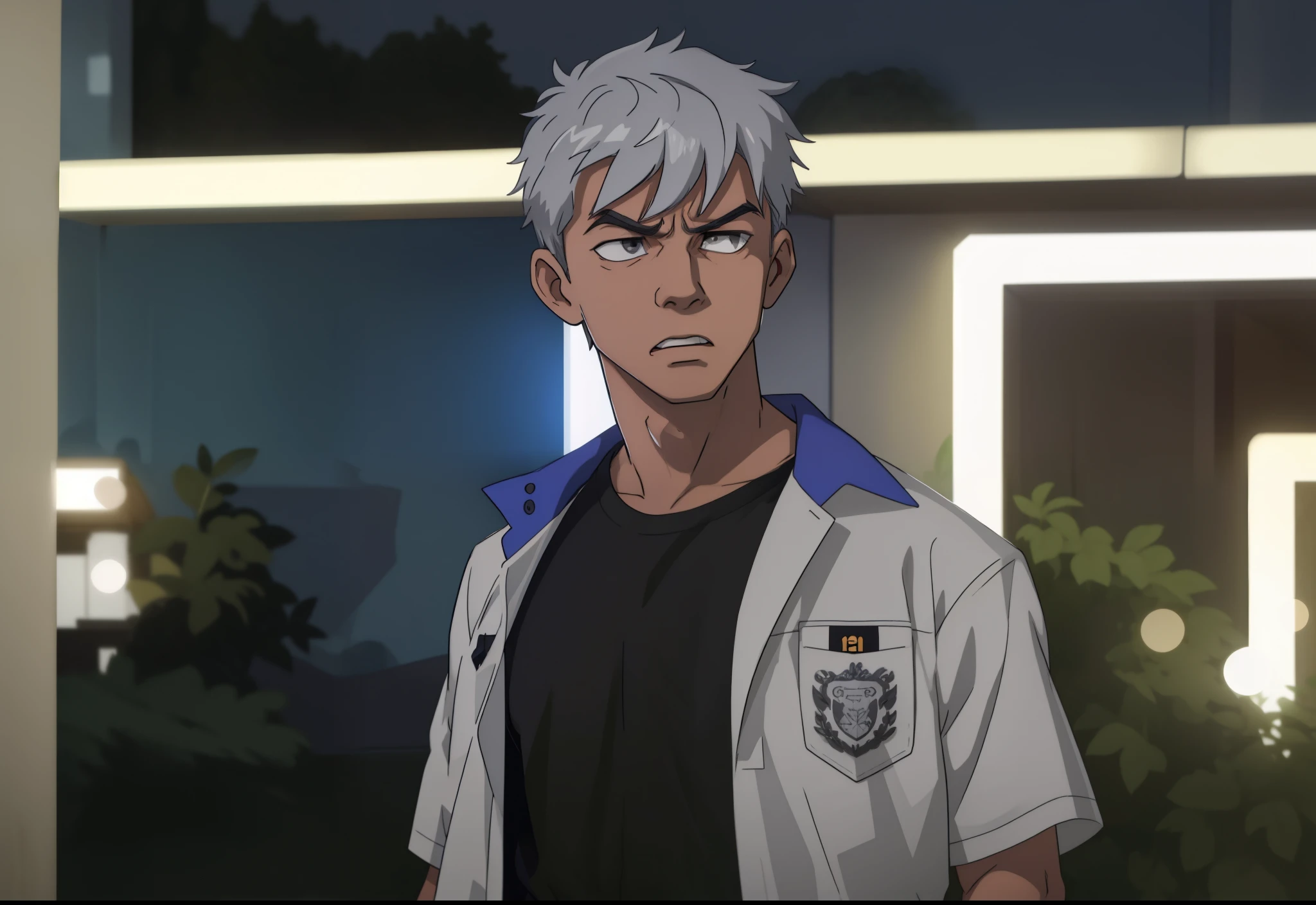 two gray haired 18 year old boys are angry