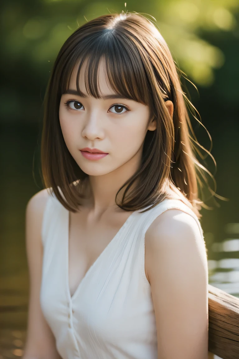 (((​masterpiece))), top-quality, Extremely detailed, Detailed background, bird's eye view, 18mm wide lens, long shot, A bench by a quiet lake in the forest, sitting, Very beautiful girl in distance, japanese, 12 yo, Detailed face, bangs, (Full body:1.3), (random hairstyles :1.2), (Young Face), (Perfect body:1.1), blouse, skirt, autumn, in 8K, Wallpaper, amazing, finely detail, Ultra-detailed, 超A high resolution, Extremely detailed, Pure ?????? face, extremely detailed eye and face, Beautiful detailed eyes, highly detailed skin, No makeup, (Natural Skin),