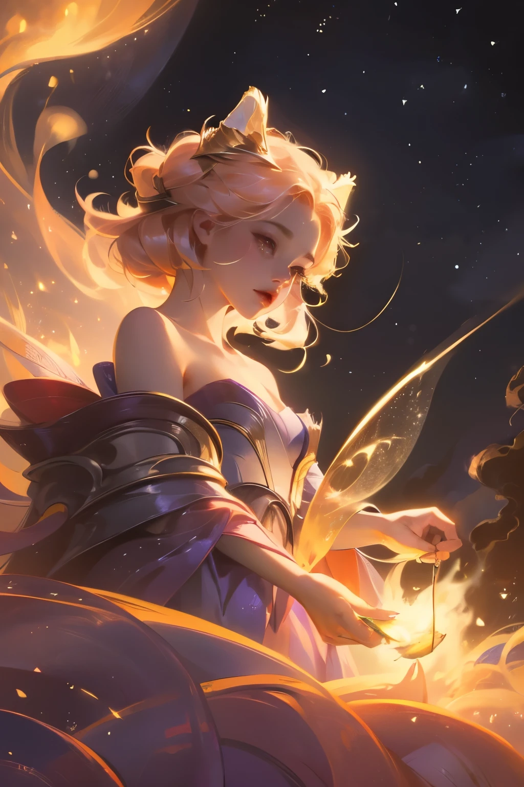 (8k, top quality, masterpiece: 1.2), (Practical, photoPractical: 1.37), Super Detail, A girl, Wide viewing angle, Firefly Garden, Many faint little lights and fireflies flew around, night