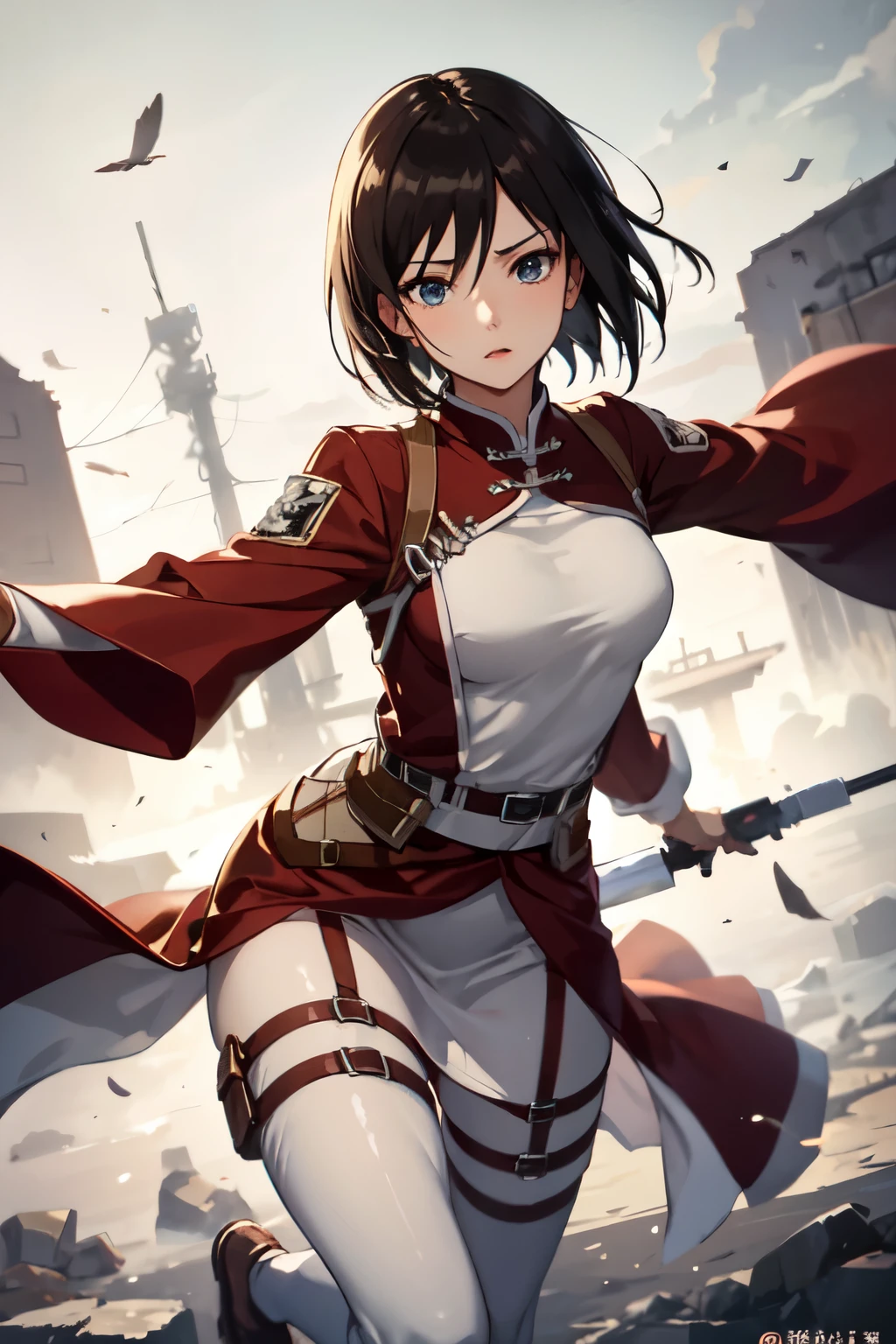 (masterpiece, best quality:1.2), 1girl, solo, Mikasa Ackerman, Attack on Titan, AOT Anime, hanfu, traditional Chinese, dress