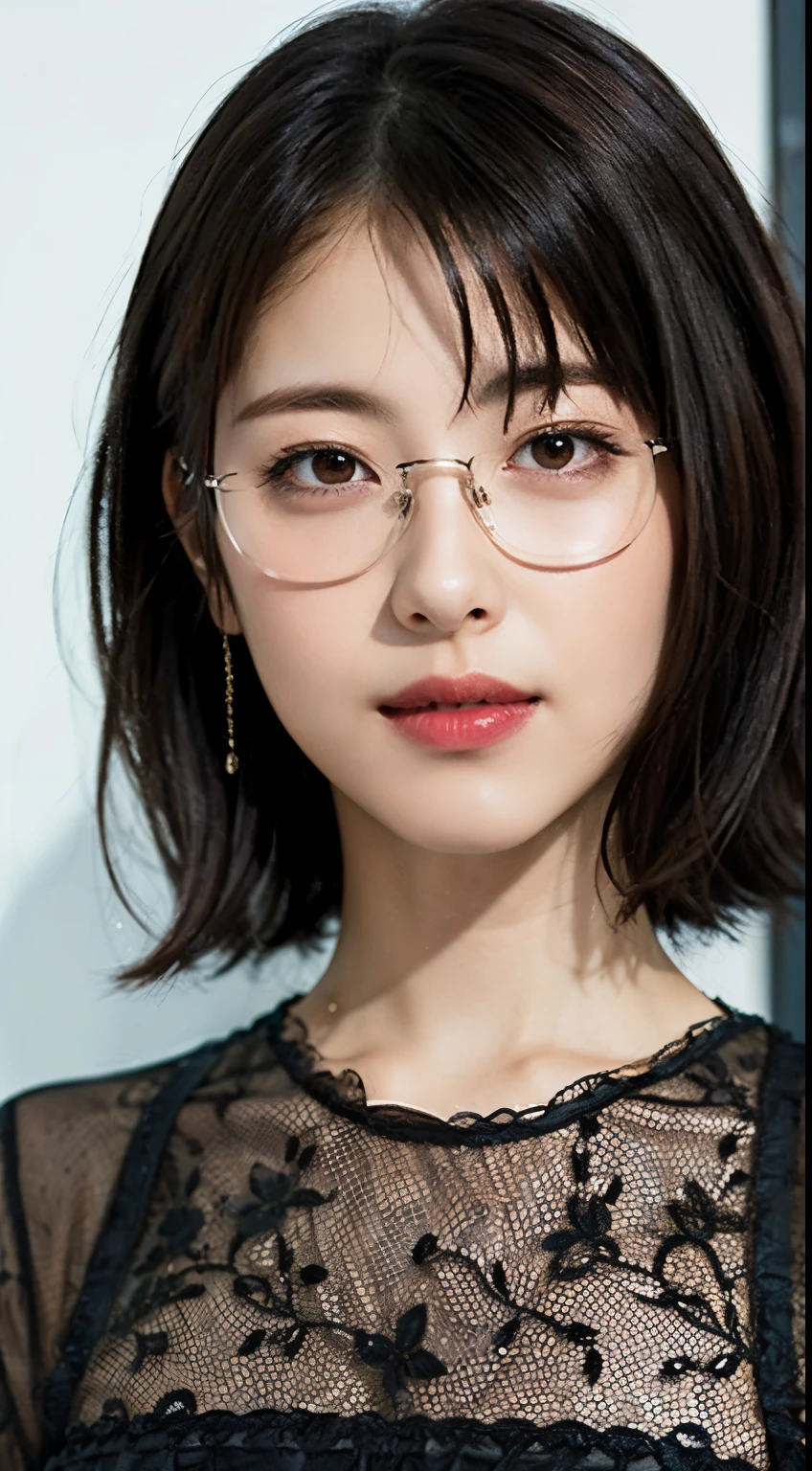 (8k、Raw photo、highest quality、masterpiece:1.2)、(Realistic、Photorealistic:1.37)、Ultra-detailed、超A high resolution、1 girl、Seeing the viewer、Beautifully detailed face、Laughter、narrow、(Narrow waist) :1.3)、Loose-fitting clothing、Beautifully detailed skin、Skin Texture、Floating Hair、Professional Lighting、Forest Park、Black square glasses 、Human whole body、Brown Hair