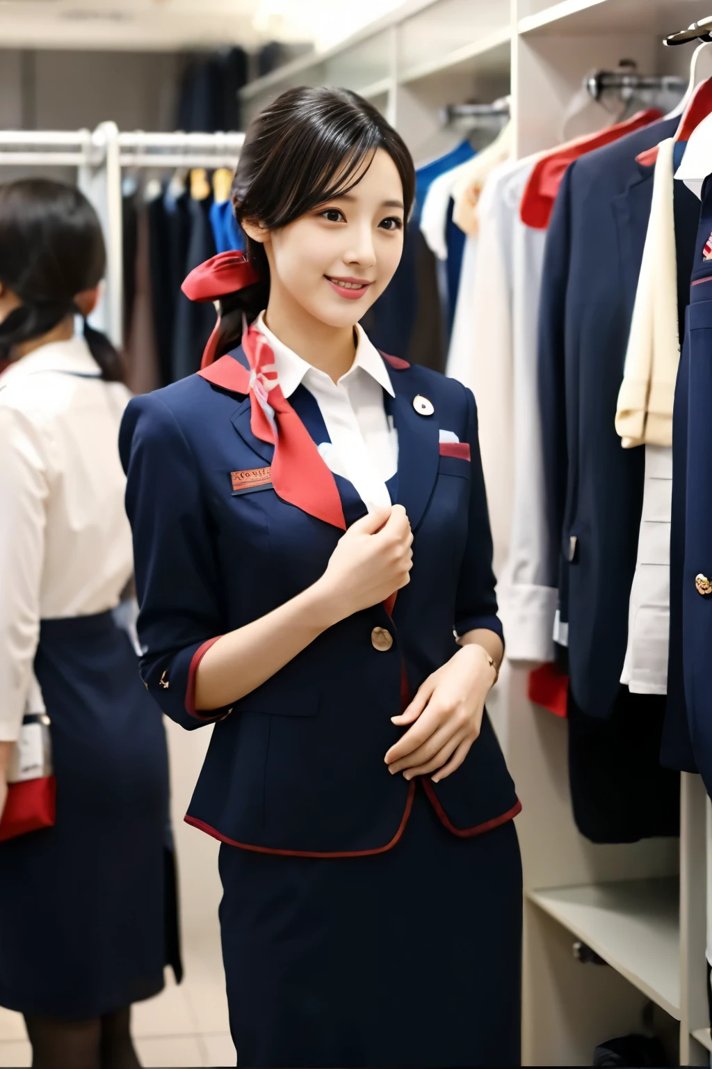 Beautiful stewardess、Realistic Skin、Japanese women、Slender figure、Changing clothes in the changing room、Ultra-realistic video、Bokeh、highest quality