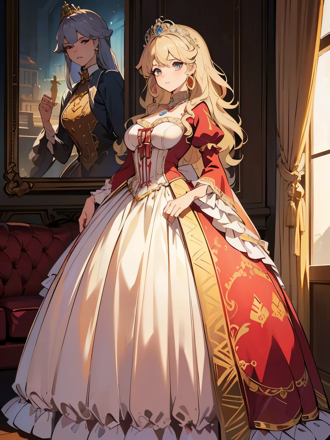 ((moe anime artstyle)),((obra de arte)),(melhor qualidade), (super detalhe),((muito delicado e lindo)),((Sozinho)),corpo todo,(((corpo todo))),((1 glittering princess with beautiful embroidery and beautiful rococo ball gown with jewels and long voluminous skirt with hoops)),(((peitos absurdamente gigantescos))),((decote,curved)),dentadura da pele,((rosto e olhos detalhados)),olhos como joias,((crinolina,trem longo)),((Standing in the Royal Palace)),super detailed gorgeous rococo ball gown with voluminous full length hoop skirt and trem longo,(((beautiful rococo ball gown super detailed with beautiful embroidery and jewels))),((grande quantidade de cabelos lisos, cabelo absurdamente longo,Cabelo liso muito comprido)),enfeite de cabelo extremamente lindo,(bling-bling tiara de joias extremamente linda),joias luxuosas,corpo todo,((Lindo bordado super detalhado e lindo vestido de baile com joias e saia longa volumosa))