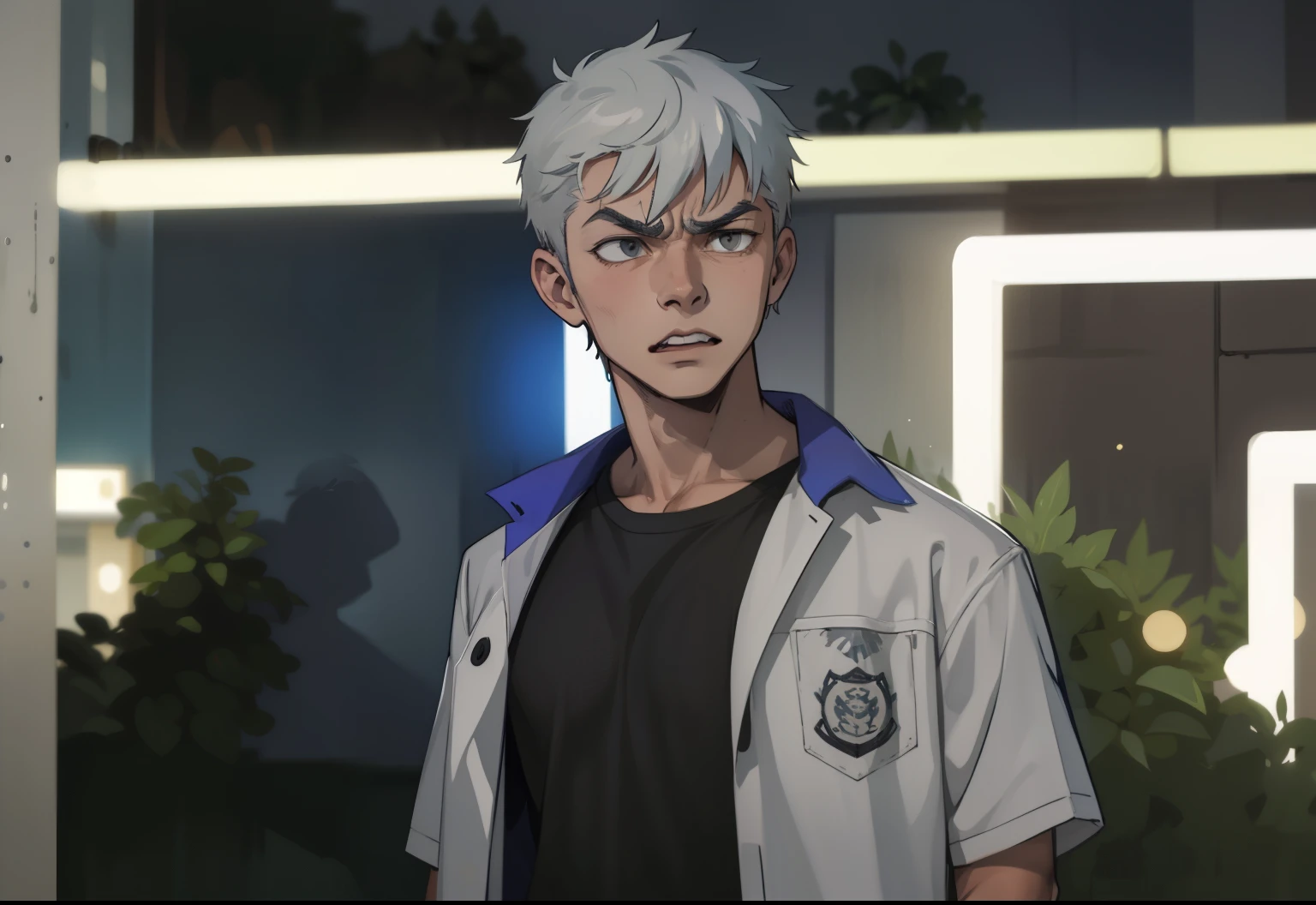 two gray haired 18 year old boys are angry 