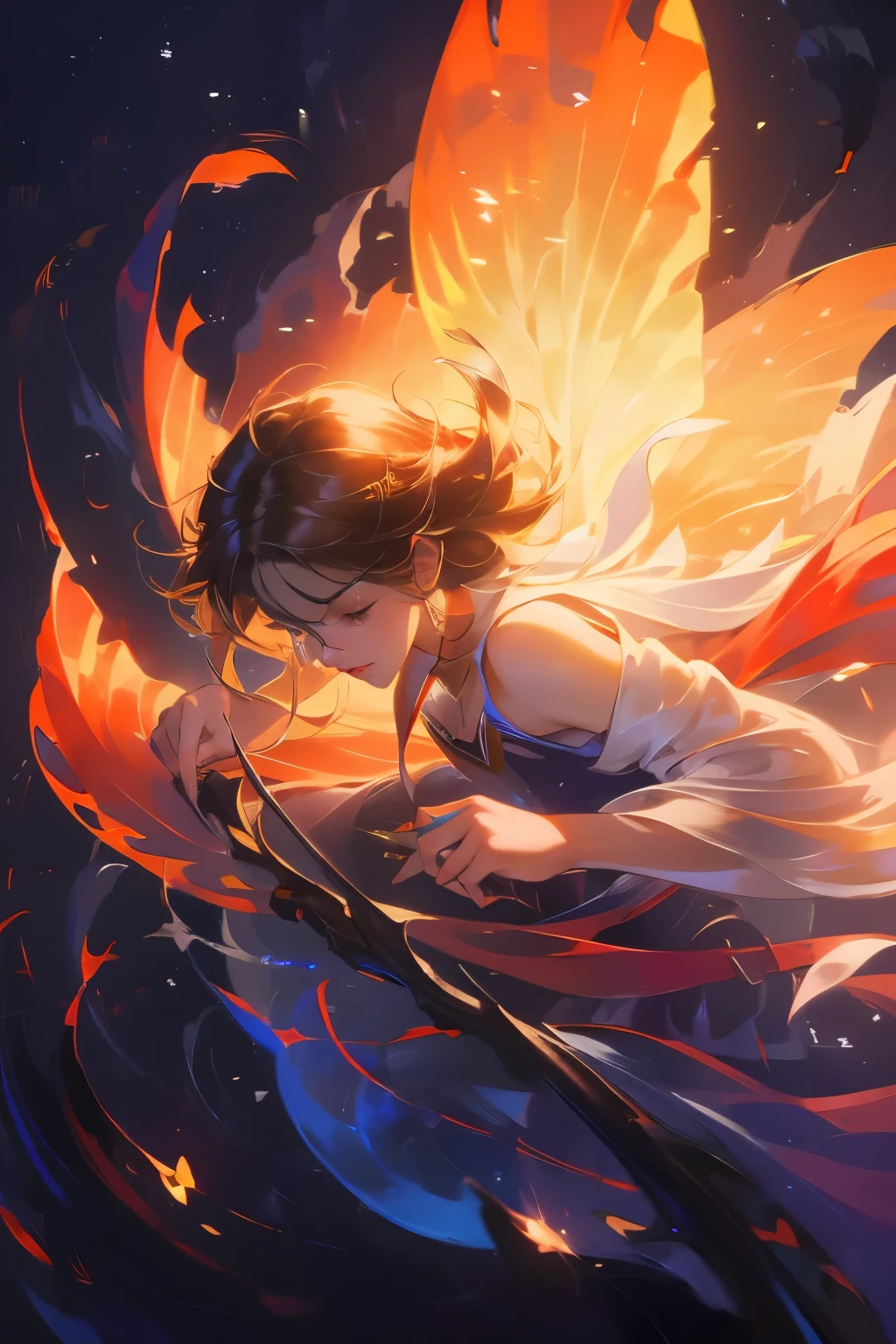 (8k, top quality, masterpiece: 1.2), (Practical, photoPractical: 1.37), Super Detail, A girl, Wide viewing angle, Firefly Garden, Many faint little lights and fireflies flew around, night