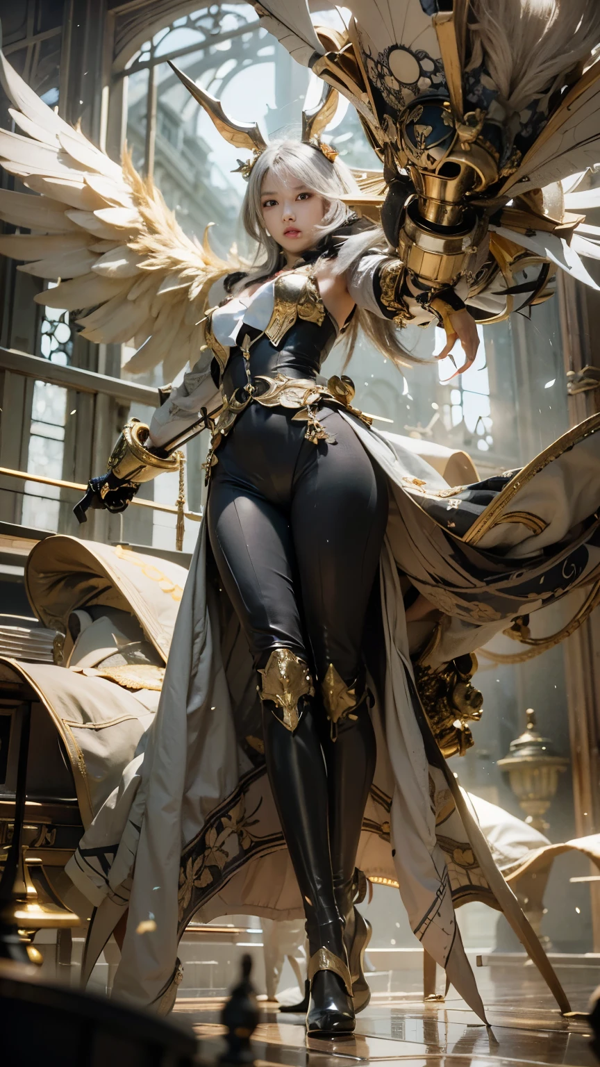 masterpiece、highest quality、8k、Extremely realistic 3D rendering、cool、Sharp Eye、Slit eyes、tooth、Double teeth、Japanese women、Very beautiful face、Sailor suit、student、Dark Skin、Gray Hair、short hair、gloss々Texture、Large bat wings、Extremely intricate details、Professional Lighting、Sexy pose