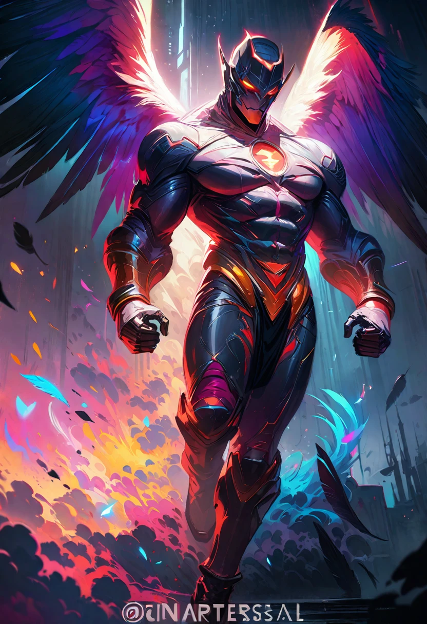 (best quality,4k,8k,highres,masterpiece:1.2),ultra-detailed,realistic:1.37,epic art,colorful scary angel,(Apterus:1.5),oil painting,angry eyes,dark wings,vibrant colors,mysterious background,heavenly atmosphere,glowing halo,intense emotions,expressive brushstrokes,haunting presence,ethereal beauty,foreboding shadows,ominous lighting,dramatic composition,demonic features,sharp and detailed feathers,distinctive textures,contrast between light and dark,awe-inspiring,otherworldly,divine,fantasy theme,mythological creature,impressive wingspan,dynamic pose,ominous clouds,fallen angel,intricate details,captivating,unforgettable,visually stunning