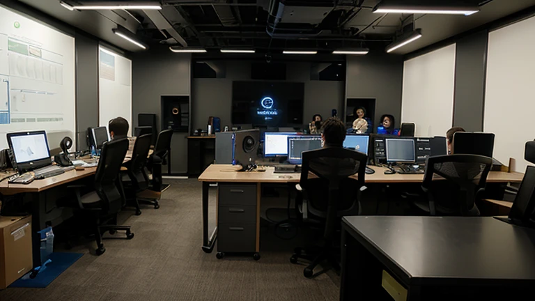 Technology studio with many software developers working together