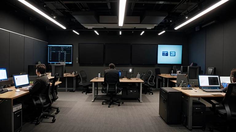 Technology studio with many software developers working together