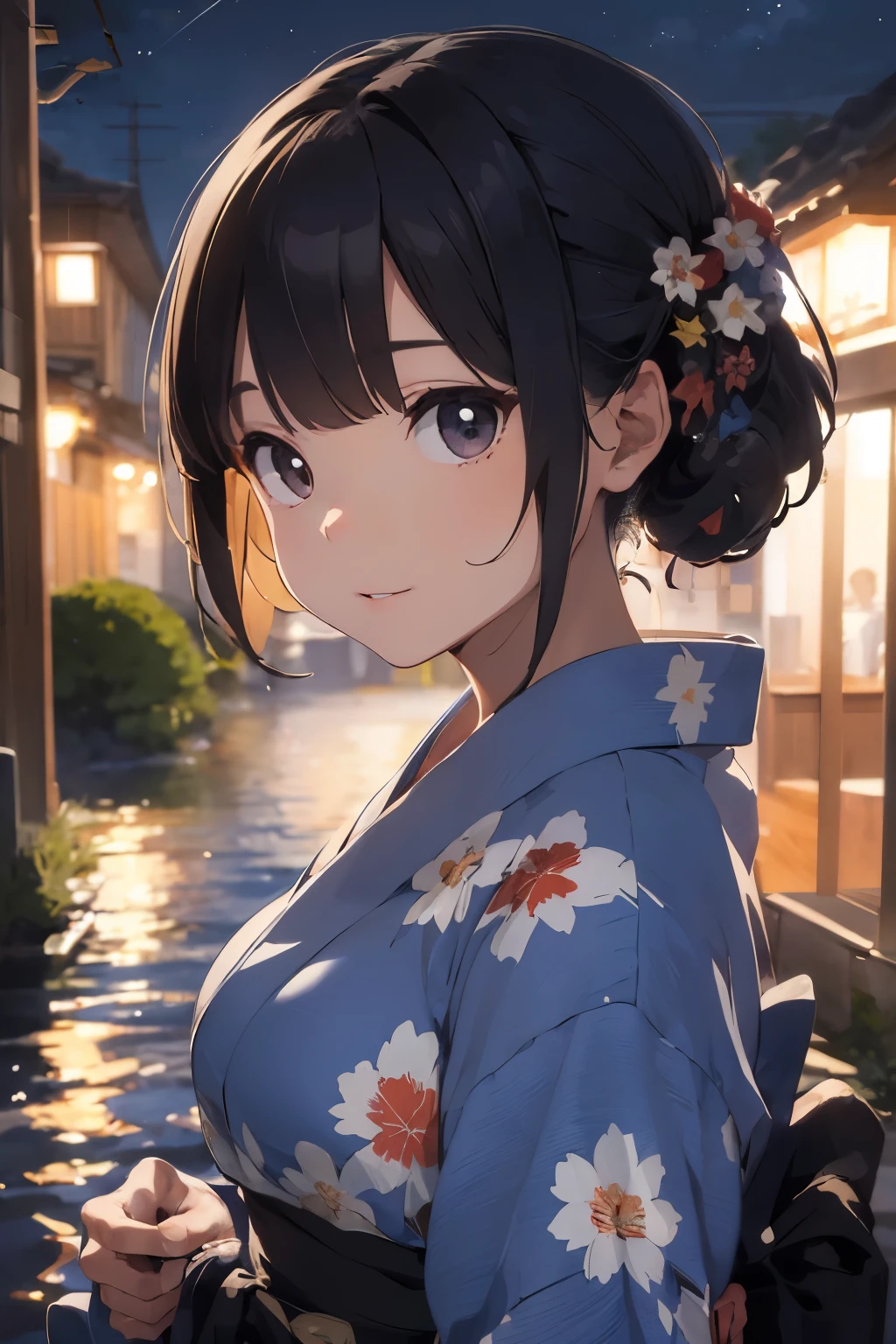 ((highest quality)), ((masterpiece)), (detailed), Perfect Face, night, Close-up of face, yukata