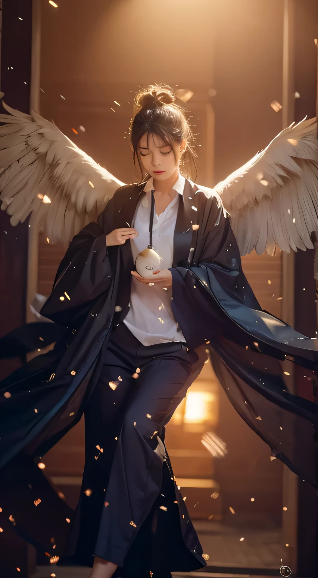 Beauty，Meditation，Wearing a collared shirt