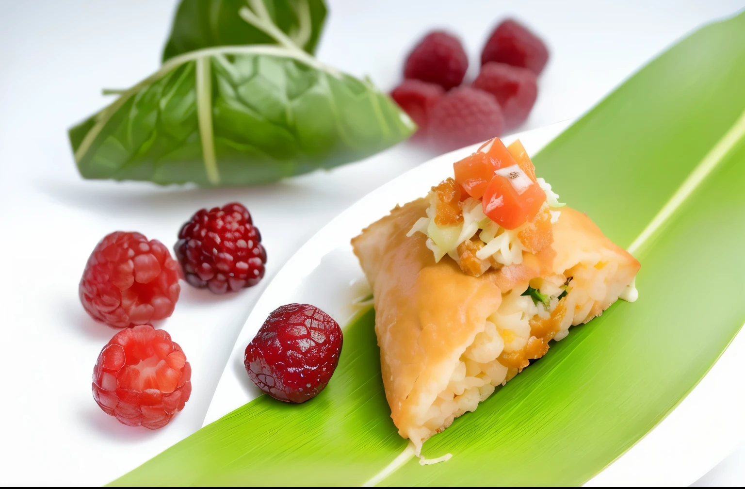 There is a small piece of food and some berries on the plate, Bao Pnan, recipe, cover, tasty, Uh-huh, thawan duchanee 风格, 3 4 5 3 1, Devastated, image, 8 hours, version 3, Nuttavut Byfwonse, 非常tasty, Gai Fan, Alabama, healthy, Happy!!!