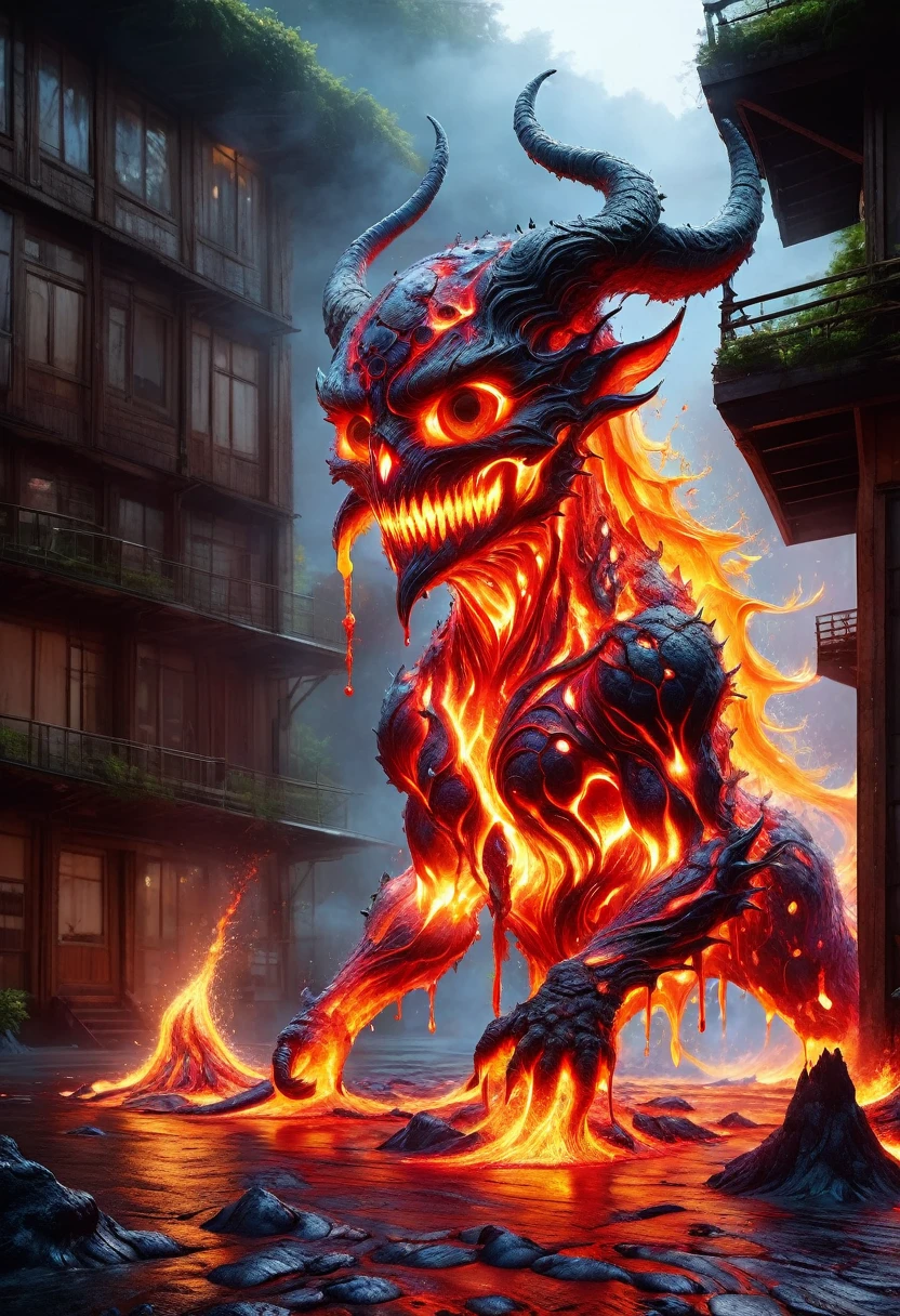 Lava Demon, ral-lava, LavaRay, Demon made entirely of lava, Close-Up Microportrait: "Cute Baby Burning Crystal Magma Demon Hatchling: Glowing Lava Droplets"- "(Lamp Inferno)": Telephotography by Stephen Gammell - Gabriel Pacheco - Naoto Hattori - Joan Miró - Russ Mills - Minjae Lee - Chalida Mingmalee - Gustave Doré - Anna Dittmann - Jordan Grimmer - Dianne Briggs - Jasmine Becket-Griffith - Karol Bak - Tim Burton