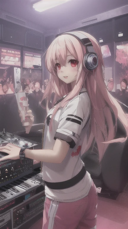 Anime, Dejaying Girl, D.J, D.J girl, headphones, Rave, (Highest image quality),Masterpiece,Best quality,extremely Hinge CG wallpaper, Super_Hinge,(Cinema lighting:1.1), (Bard's money), green eyes, 1girl, Single, Dark Green_Poetry, short_Poetry, Masterpiece, Best quality, glasses