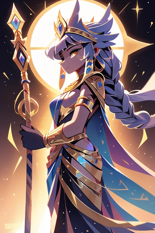 Nome: Amun-Ra Tema: Deusa do Sol e Soberana do Nilo Cor da pele: Pale Gray Hair: Preto, long and braided eyes: Dourados Roupa: A flowing gold silk dress, adorned with ancient Egyptian jewelry. A cloak with patterns and hieroglyphics in gold wraps his shoulders. Pulseiras, colares e brincos elaborados complementam o traje. accessories: A golden crown with peacock plumes stands majestically on his head. She carries a golden staff with a sun symbol on top..
Amun-Ra is a powerful Egyptian deity, representando o sol e a vida no antigo Egito. Your pale gray skin symbolizes your divine and eternal nature. Her long, braided black hair and golden eyes radiate a heavenly glow.. Amun-Ra wears a flowing gown of golden silk, que reflete a grandiosidade e o esplendor do sol. Symbols and hieroglyphs in gold adorn his cloak, representing the rich history and culture of Egypt. Your accessories, like the peacock crown and the golden staff, simbolizam seu poder e autoridade. Amun-Ra is a majestic and wise figure, reverenciada como a soberana do Nilo e adorada como a divindade do sol. She personifies the greatness and influence of the ancient Egyptian civilization.