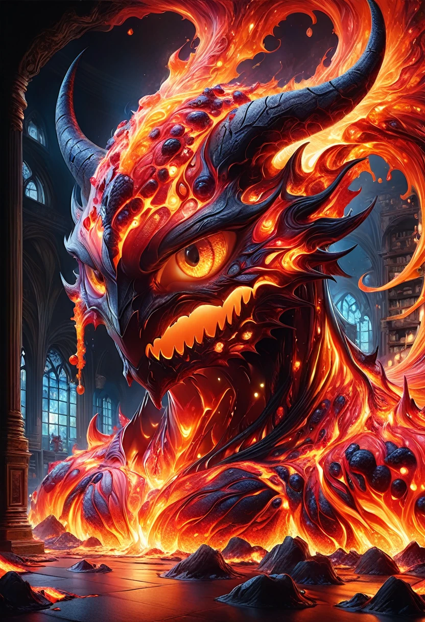 Lava Demon, ral-lava, LavaRay, Demon made entirely of lava, Close-Up Microportrait: "Cute Baby Burning Crystal Magma Demon Hatchling: Glowing Lava Droplets"- "(Lamp Inferno)": Telephotography by Stephen Gammell - Gabriel Pacheco - Naoto Hattori - Joan Miró - Russ Mills - Minjae Lee - Chalida Mingmalee - Gustave Doré - Anna Dittmann - Jordan Grimmer - Dianne Briggs - Jasmine Becket-Griffith - Karol Bak - Tim Burton