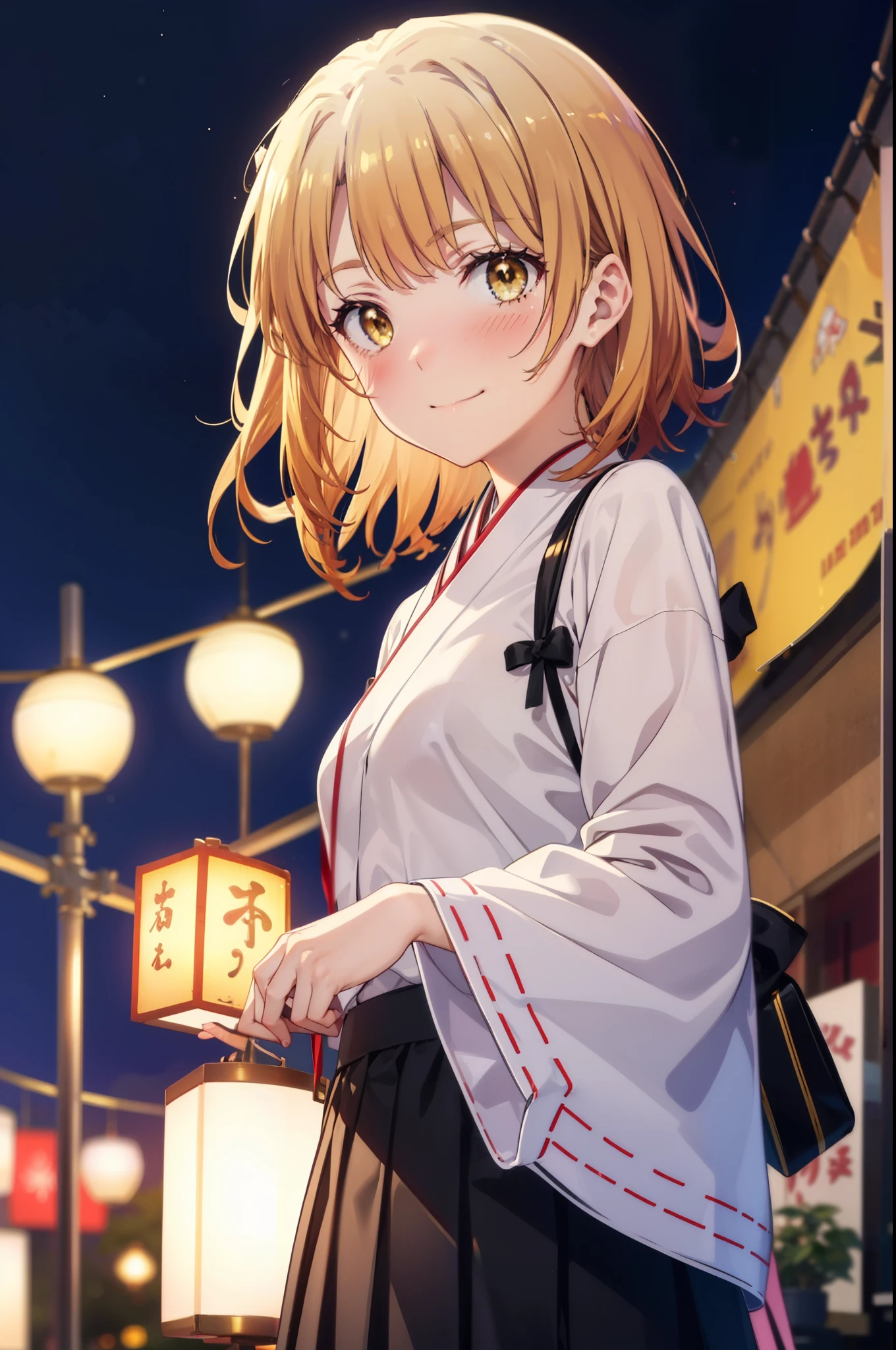 irohaisshiki, Iroha Isshiki, Long Hair, Brown Hair, (Brown eyes:1.5), smile,Yellow Kimono,White tabi,Sandals,日本のFestivalり,夏Festivalりの屋台,Red lantern,Fireworks in the night sky、Fireworks,The place is a fireworks display,Time is night,sunny day,whole bodyがイラストに入るように,歩いている
break outdoors, Festival,
break looking at viewer,whole body,
break (masterpiece:1.2), highest quality, High resolution, unity 8k wallpaper, (figure:0.8), (Beautiful fine details:1.6), Highly detailed face, Perfect lighting, Highly detailed CG, (Perfect hands, Perfect ???????),