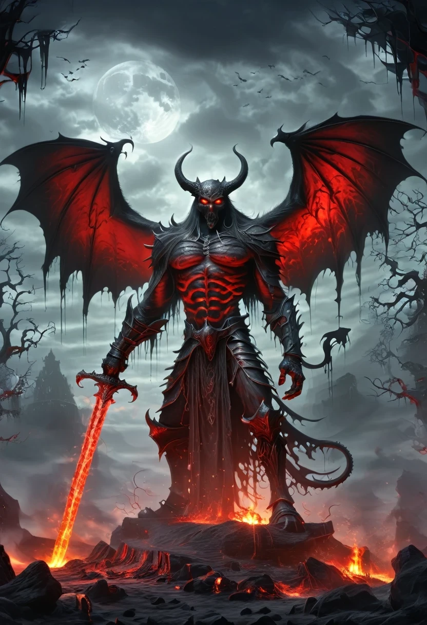 Lava Hell,Dark Lava Overlord,Nether lava mobs,A giant lava demon,masterpiece:1.2,Super detailed,Gothic art,Gloomy atmosphere,Ominous red and black color scheme,Majestic throne,flying bats,Mark of the Lava Demon,Beautiful forest,crimson fire,Ominous eyes pierce the darkness,Stealth figures,ethereal mist,Ominous spell,Skeleton Legion,Hot sulfur,ruthless minions,Summoning Portal,Fascinating Spellbook,Supernatural creatures emerging from the shadows,Ominous moonshine,The cracked earth reveals a fiery abyss,Hellish building,enchanted weapons,Scarred face,Blood red breath,The witch's cauldron.