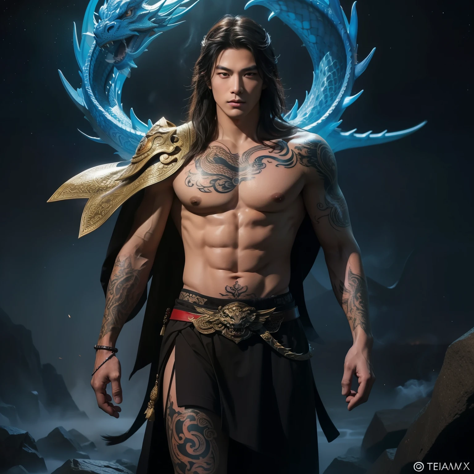 "In a realm of epic legends, behold the awe-inspiring tale of Alexander the Great, the fearless conqueror, unfolding before your eyes. Epic, legendary, and shrouded in mystery, immerse yourself in the dark atmosphere.", asian style dragon tattoo, sketch type, line art vector, (high quality, tattoo:1.2), asian style tattoo of a Embodying Strength and Wisdom: A Majestic Chinese Dragon, detailed scales, vibrant colors, intricate linework, powerful presence, mystical aura, dynamic movement, traditional elements, fierce expression, flowing mane, contrasting shading, wisps of smoke, mythical creature, symbol of power and prosperity