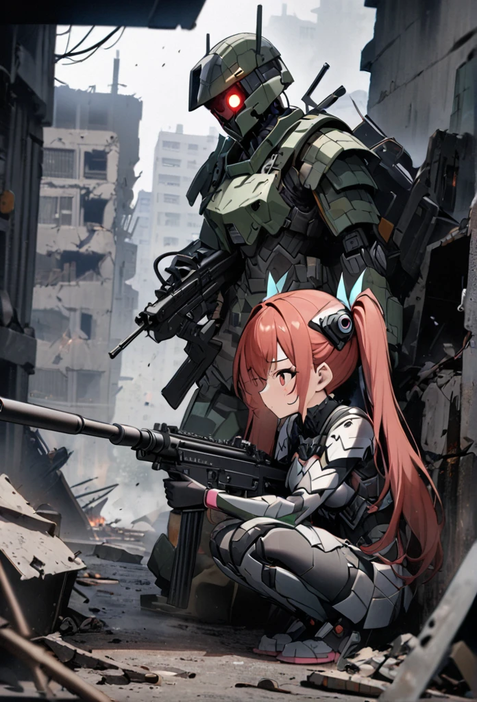 zombie young girl, furiously and greedily tearing the robot's flesh, tearing it into pieces, stripping the robot's body parts. postapocalypse.