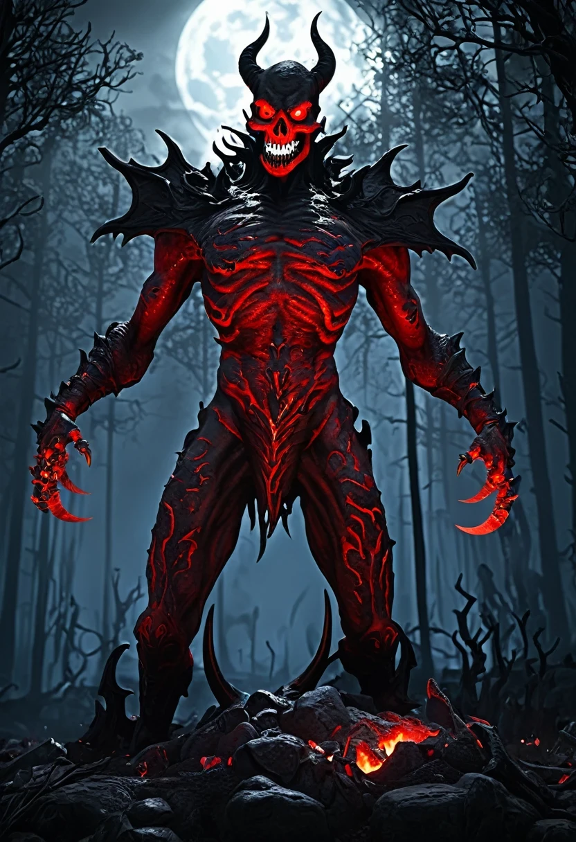 Lava Hell,Dark Lava Overlord,Nether lava mobs,A giant lava demon,masterpiece:1.2,Super detailed,Gothic art,Gloomy atmosphere,Ominous red color scheme,Majestic throne,flying bats,Mark of the Lava Demon,Beautiful forest,crimson fire,Ominous eyes pierce the red moon,Stealth figures,ethereal mist,Ominous spell,Skeleton Legion,Hot sulfur,ruthless minions,Summoning Portal,Fascinating Spellbook,Supernatural creatures emerging from the shadows,Ominous moonshine,The cracked earth reveals a fiery abyss,Hellish building,enchanted weapons,Scarred face,Blood red breath,Witch's Lava.