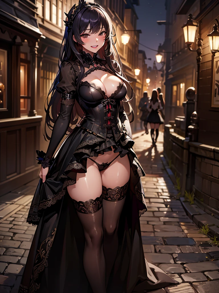 (Masterpiece, best quality, high res、highly detailed cg: 1)、(((Lascivious Dresses)))、((Seductive Laugh))、lipstick、nsfw、Night town、