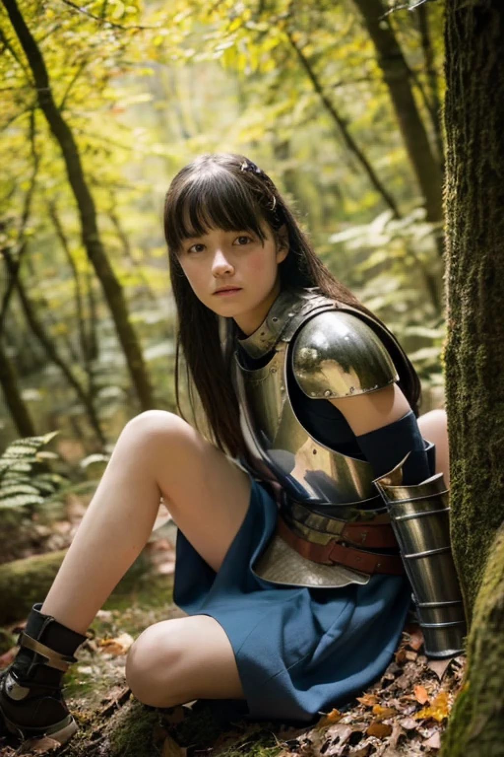 (SFW:1.5),(photo Realistic:1.4), (hyper Realistic:1.4), Wounded, best quality,,pussy,breastplate,female knight,girl,middle ages,14 years old,slender,in the forest,from above,Detailed skin texture,Sleeveless,feet,Dirty Skin,Spread your legs,Fall down,looking up,