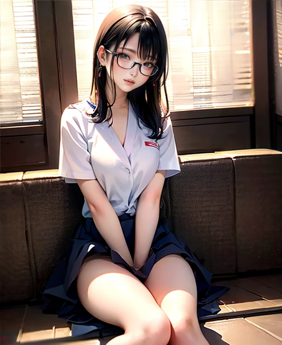 20 year old Japanese idol　alone　Mature Woman　Straight black hair with bangs　Very large breasts　Toned body　moderately sized buttocks　(((Correct depiction of the clavicle)))　(((Rimless Glasses)))　　Big eyes　((Very small nurse uniform))　(((Expressing nipple protrusion)))　(((The chest area of the uniform is about to burst.)))　8k　Realistic  　((Crouching))　((Back view of a person doing squats))　((Turn around and make eye contact))　((Stick your butt out))　(((Butt facing the camera)))　(((The butt is facing the viewer)))　((Accentuate your butt))　((Accentuate the crotch))　Highly detailed face　Extremely delicate limbs　Anatomically accurate depiction of the body　Detailed Asian Skin Tones　Balance your face and body　Getting the body composition right　