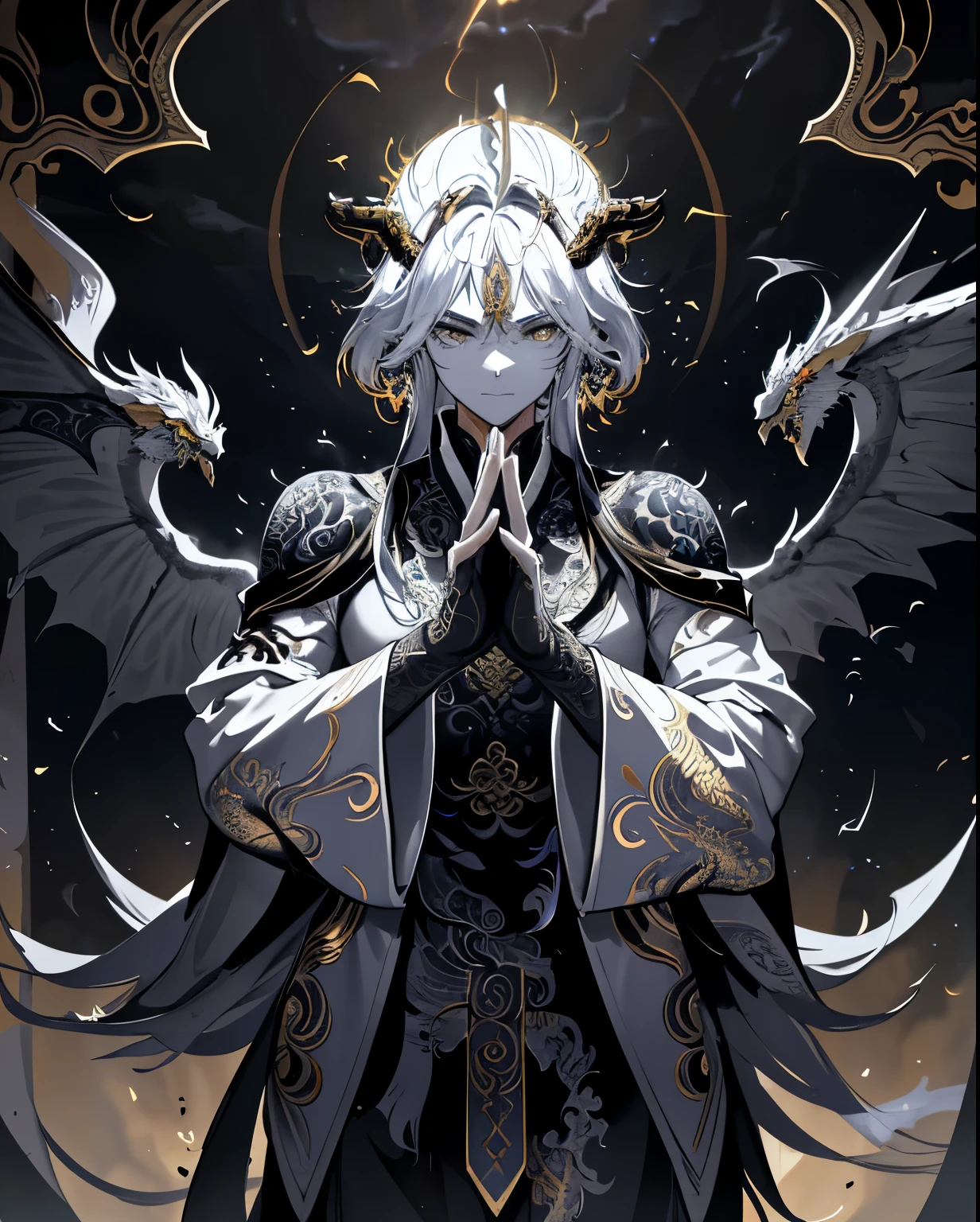 （（Brilliantly shining））、golden body、Golden Spreading Wings、crows、lead、Messenger of God, "In a realm of epic legends, behold the awe-inspiring tale of Alexander the Great, the fearless conqueror, unfolding before your eyes. Epic, legendary, and shrouded in mystery, immerse yourself in the dark atmosphere.", asian style dragon tattoo, sketch type, line art vector, (high quality, tattoo:1.2), asian style tattoo of a Embodying Strength and Wisdom: A Majestic Chinese Dragon, detailed scales, vibrant colors, intricate linework, powerful presence, mystical aura, dynamic movement, traditional elements, fierce expression, flowing mane, contrasting shading, wisps of smoke, mythical creature, symbol of power and prosperity