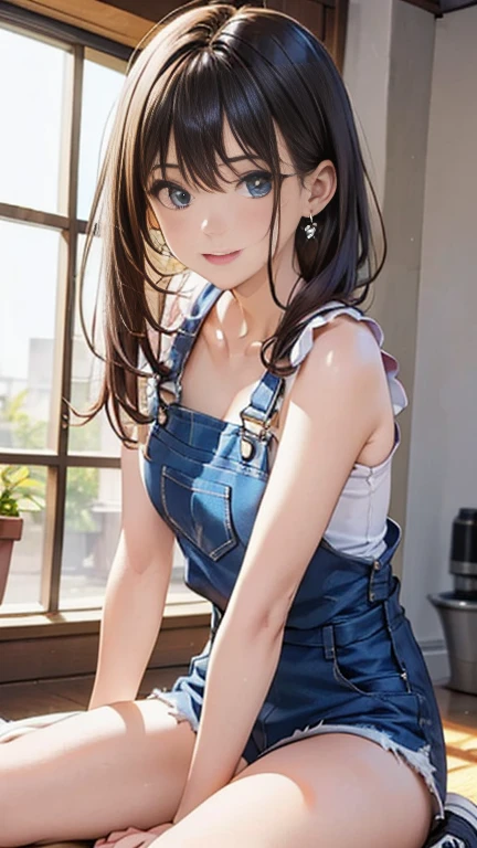 ((highest quality)), ((masterpiece)), (Very detailed), (Very high resolution), 4k, Anime 2D Rendering, Realistic,
One Girl:1.5,
BREAK Symmetrical Face:1.4, Perfect Face, Beautiful clavicle, Beautiful fingers, Beautiful breasts, (Slightly smaller chest),
Beautiful body, Beautiful thighs, Beautiful feet, Perfect round butt, (Detailed skin), Beautiful white skin:1.2, Shiny skin:1.4,
BREAK Baby Face, cute, 18-year-old,
Double eyelids, Natural eyebrows,
(Slanted Eyes), Beautiful and delicate eyes, Sparkling eyes, (Dark blue eyes),
Glossy mouth,
BREAK Beautiful Hair, Shiny Hair, Hair fluttering, (Blonde), Long hair with bangs:1.4,
BREAK
(Shiny Blue Overalls:1.2、Shorts、White T-shirt:1.4、sneakers)、Earrings、
BREAK
(laugh), sunlight, Under the blue sky, Turn your face and body towards me