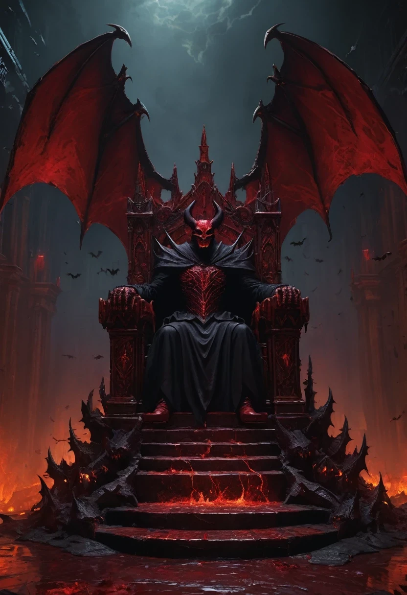 hell,Dark Overlord,Nether mobs,masterpiece:1.2,Super detailed,Gothic art,Gloomy atmosphere,Ominous red and black color scheme,Majestic throne,flying bats,Devil's mark,Beautiful forest,crimson fire,Ominous eyes pierce the darkness,Stealth figures,ethereal mist,Ominous spell,Skeleton Legion,Hot sulfur,ruthless minions,Summoning Portal,Fascinating Spellbook,Supernatural creatures emerging from the shadows,Ominous moonshine,The cracked earth reveals a fiery abyss,Hellish building,enchanted weapons,Scarred face,Blood red breath,The witch's cauldron.