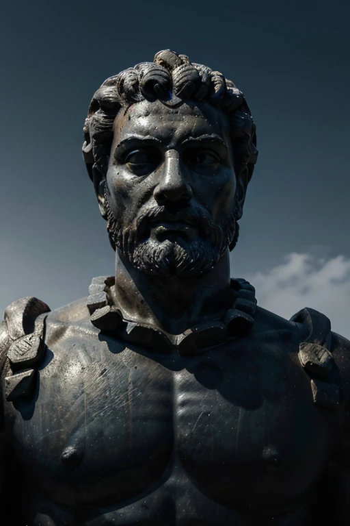 "A dark landscape image of an ancient greek society deeply connected to stoicism, black and white, ancient greek architecture, include one single big statue of a stereotypical strong greek man, marcus aurelius --ar 16:9 --style G4JuqKlERum6vZGYhO9USsL"