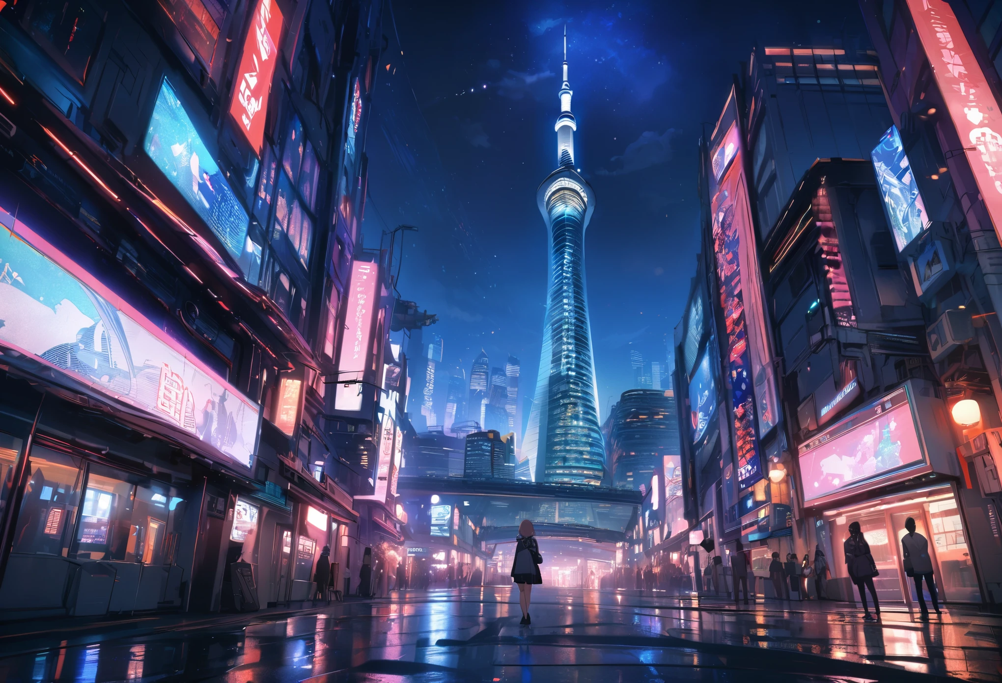 Tokyo skytree, night city,sci-fi, neon city, best quality, masterpiece