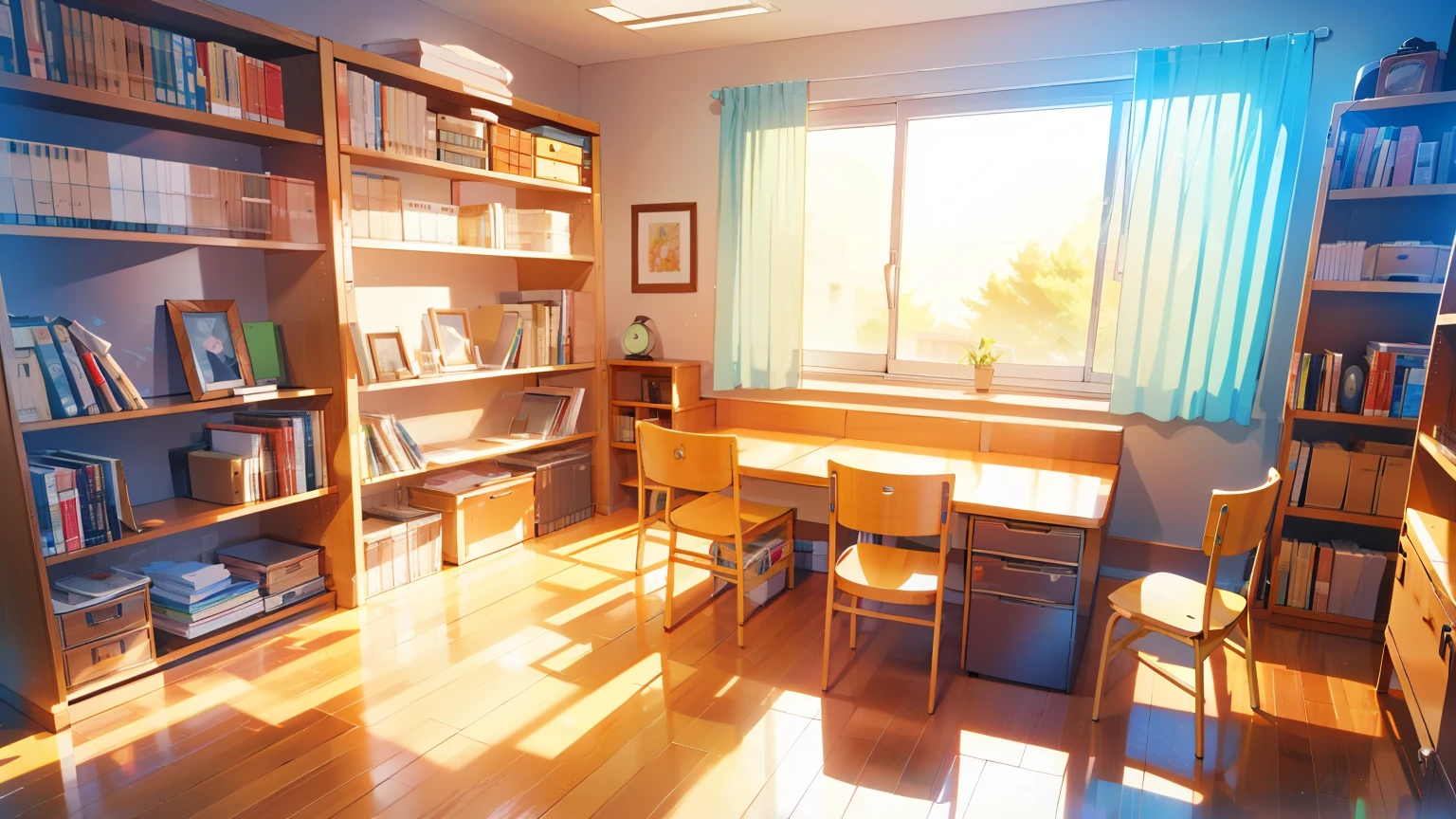 Study、The bookshelf is placed、one desk、One chair、Nobody is here