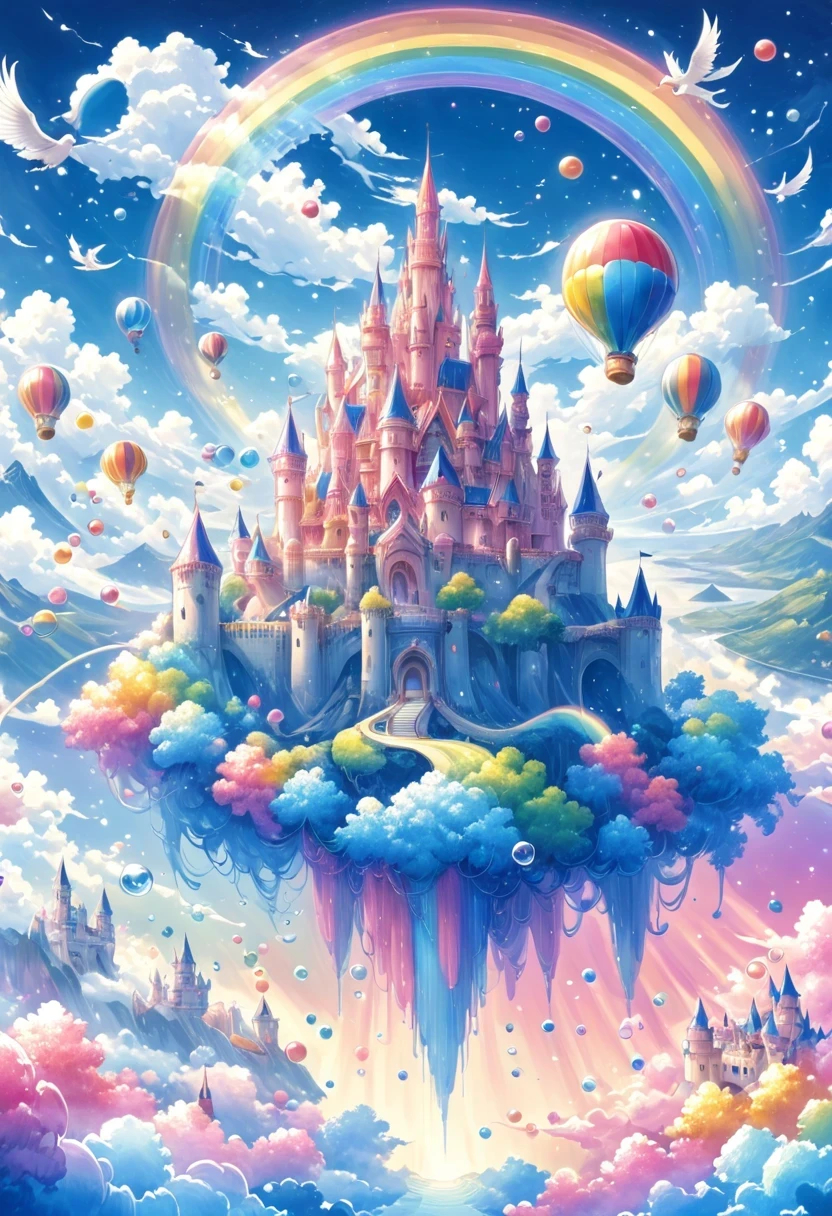 Dream Castle,Castle in bubbles,Castle with wings,Flying castle,Castle in the sky。Rainbow Castle,Pink Space