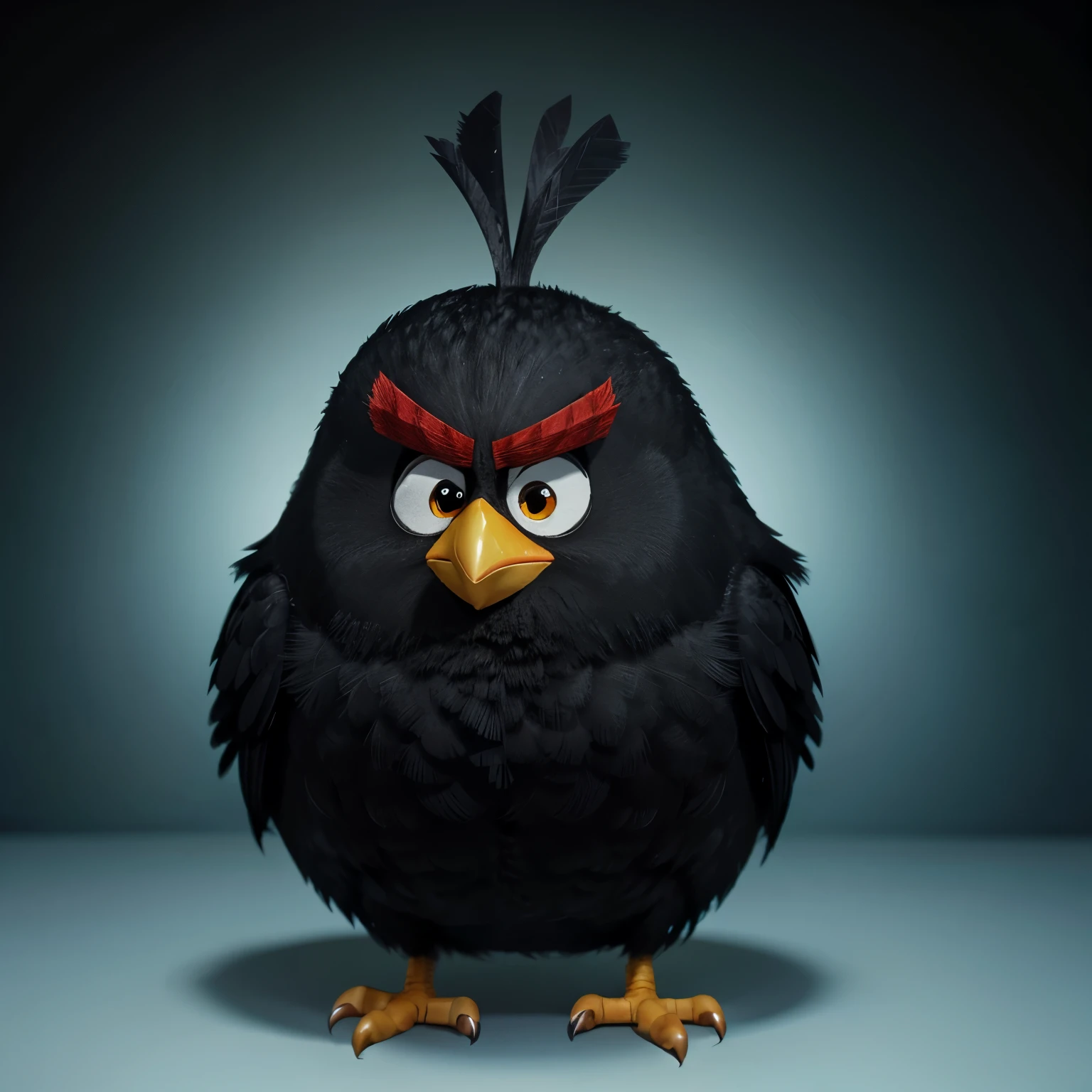 A bird similar to the Angry Birds black looks like in a cartoon