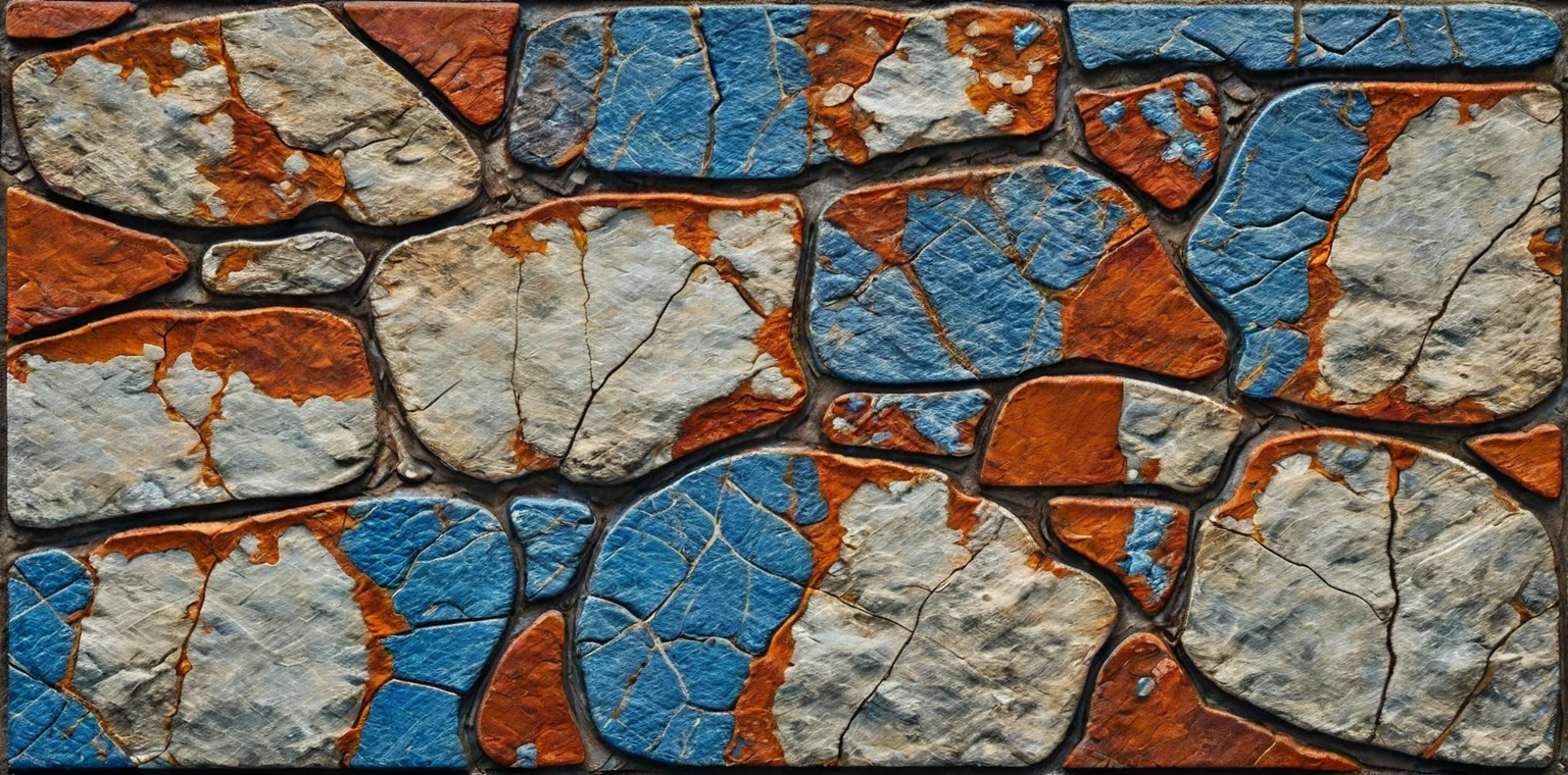 [Sphinx:Poplar:3], white and blue and gray color Symmetrical and Tedious, Very wide view, Saturated,texture  pbr texture oldstone, rusty wet (masterpiece,best quality:1.6),Fearful, Contax G1/G2 Camera ,film camera, , cracked weathered, details
 top down close-up