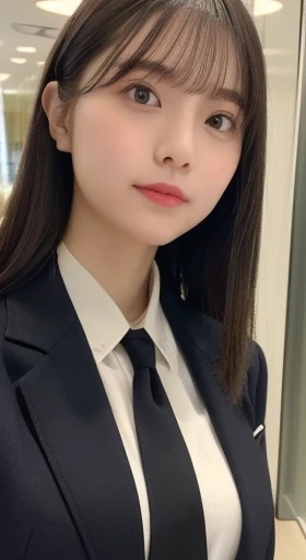 ((highest quality、8k、masterpiece:1.5))、One Girl、(Unhealthy face)、(To the letter)、Blunt bangs、(Lots of vans:1.4)、(Whole Body Ezbian:1.4)、(Symmetrical face)、Ultra detailed face、Very sophisticated mouth、Detailed eyes、Detailed ears、Slim face、(Selfie:1.4)、(Off the shoulder)、(Underarm)、(look up)、(From above)、(Straight Long Hair、Ahoge:1.3)、(Upward glance)、The background is blurred、(Recruitment suits、tie:1.3)、Lip gloss、(Hotel Entrance)、(Natural soft light:1.3)、
