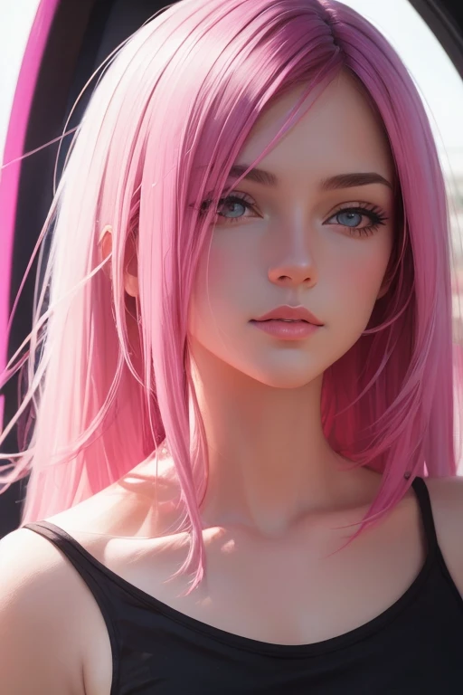 watercolor and oil painting fusion, best quality, hot pink artwork, white line art, beautiful woman self portrait, light up