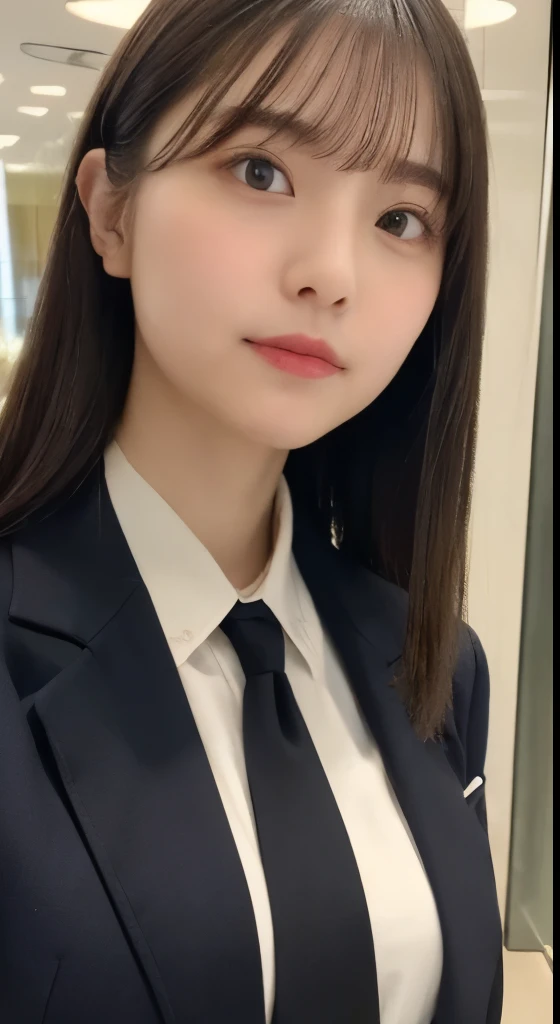 ((highest quality、8k、masterpiece:1.5))、One Girl、(Unhealthy face)、(To the letter)、Blunt bangs、(Lots of vans:1.4)、(Whole Body Ezbian:1.4)、(Symmetrical face)、Ultra detailed face、Very sophisticated mouth、Detailed eyes、Detailed ears、Slim face、(Selfie:1.4)、(Off the shoulder)、(Underarm)、(look up)、(From above)、(Straight Long Hair、Ahoge:1.3)、(Upward glance)、The background is blurred、(Recruitment suits、tie:1.3)、Lip gloss、(Hotel Entrance)、(Natural soft light:1.3)、