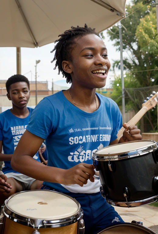 Create images that I can add to the portfolio of services for my social foundation dreams with purpose, images must show children, teenagers and young people playing instruments like drums, They must also be playing sports and volunteering