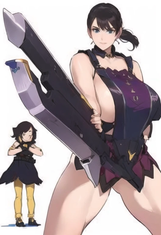 Queen&#39;s Blade Weapon Merchant Katrea，Anime girl holding a sword and a woman in a skirt, wear glasses，Pleated Skirt（（Awkward, blush, charming, Close your eyes, ，with tears in eyes,open mouth， Saliva residue,The hem of the skirt is wet, Brushed,）Huge Breasts:1.5、Low-cut，Cleavage, Wide hips,Thick thighs）The Last Vision, Ultra-high resolution,4K,Super detailed, photography, 8k, HDR, high resolution, absurd:1.2, Kodak Portrait 400, Film Grain, Blurred background, Bokeh:1.2, lens flare, (Energetic_color:1.2),Professional photography